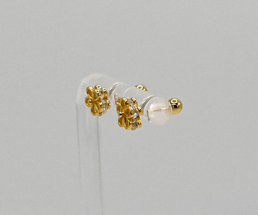 Aretes Plata 925 en forma de flor, con tope de bolita - Aurora Boré