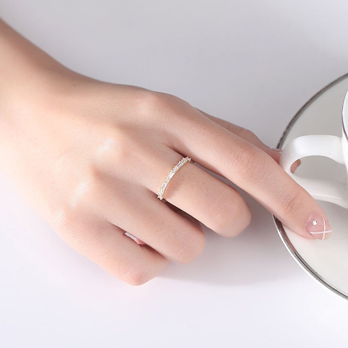 Argolla estilo geométrico en plata con baño de oro - Aurora Boré