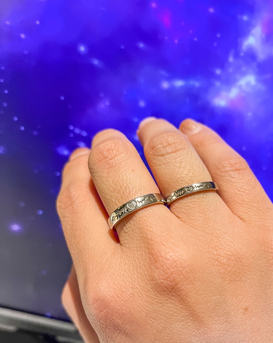 Argollas de Pareja en forma de latidos corazón de plata de ley 925