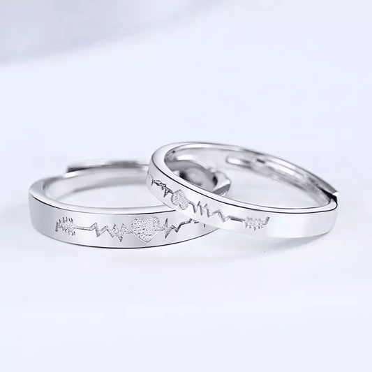 Argollas de Pareja en forma de latidos corazón de plata de ley 925 - Aurora Boré