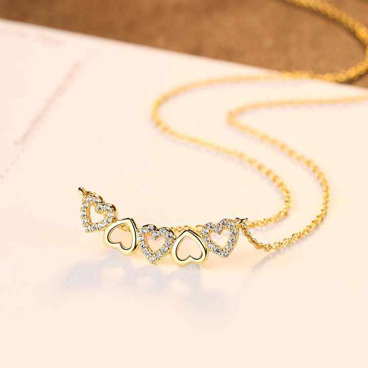 Cadena Corazones en Plata 925 con Baño de Oro 18K