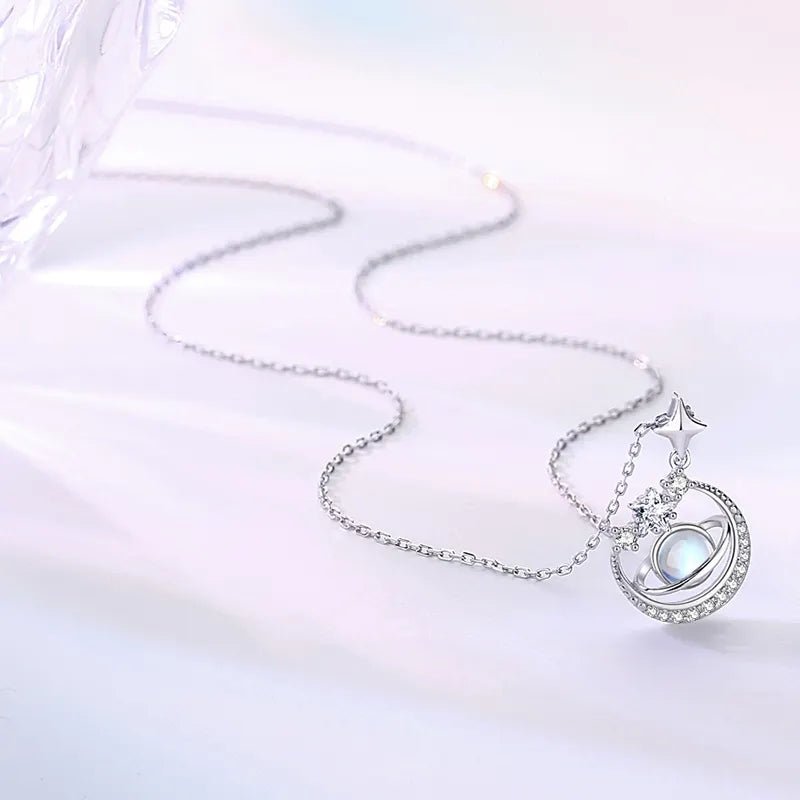 Cadena de Saturno en plata 925, colgante con estrellas con zirconias - Aurora Boré