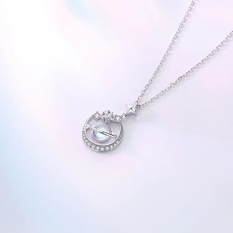 Cadena de Saturno en plata 925, colgante con estrellas con zirconias - Aurora Boré