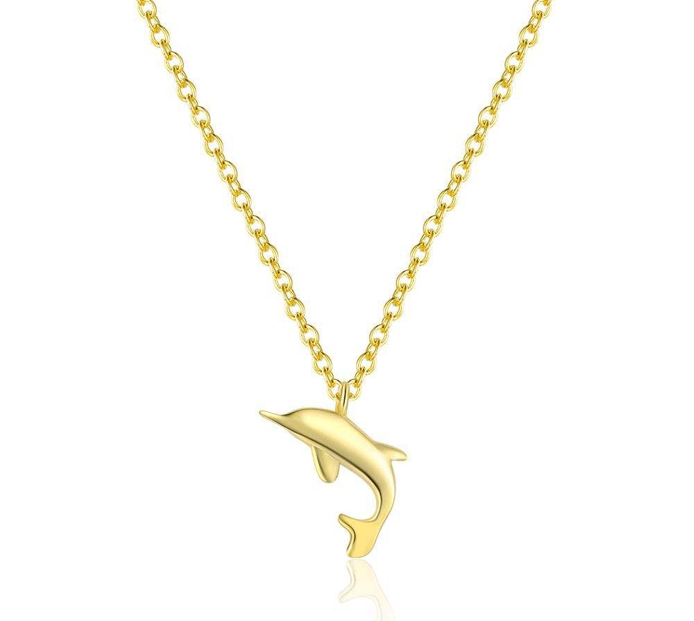 Cadena Delfín Dorado en Plata 925 con Baño de Oro y Detalle de Zirconia