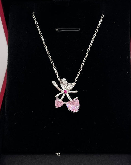 Collar Cereza en forma de Corazón, en plata 925 con baño de rodio - Aurora Boré