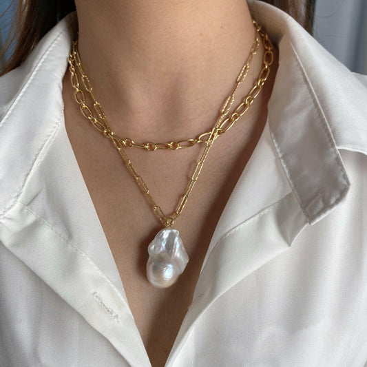 Collar con Perla Cultivada Barroca Plata 925 con Baño de Oro 18K - Aurora Boré