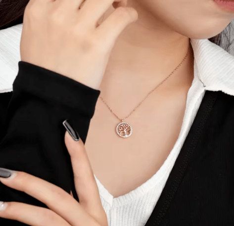 Collar de plata 925 con baño de oro rosa, diseño árbol de vida. - Aurora Boré