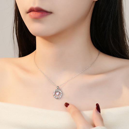 Collar Corazón Floral en Plata 925 con Piedra Rosa - Aurora Boré