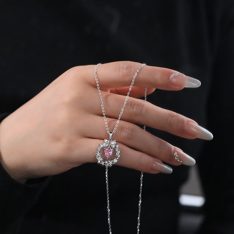 Collar Corazón Floral en Plata 925 con Piedra Rosa - Aurora Boré
