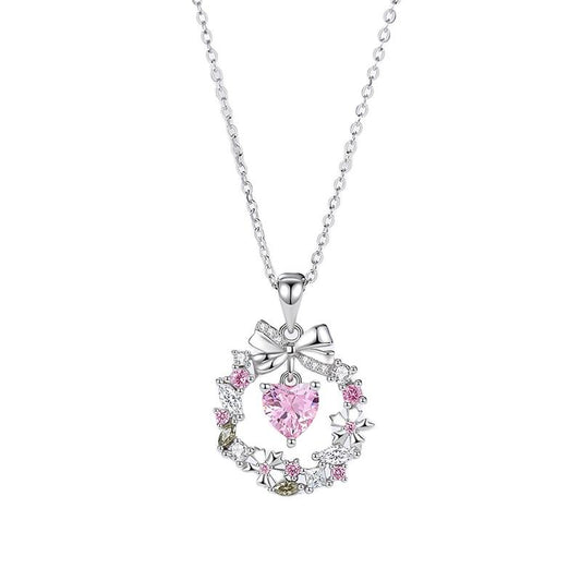 Collar Corazón Floral en Plata 925 con Piedra Rosa - Aurora Boré