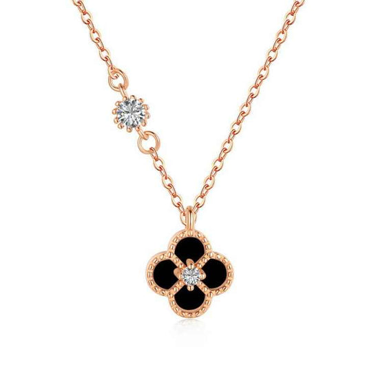 Collar en forma de trébol negro de cuatro hojas hecha de plata 925 Gold Rose - Aurora Boré