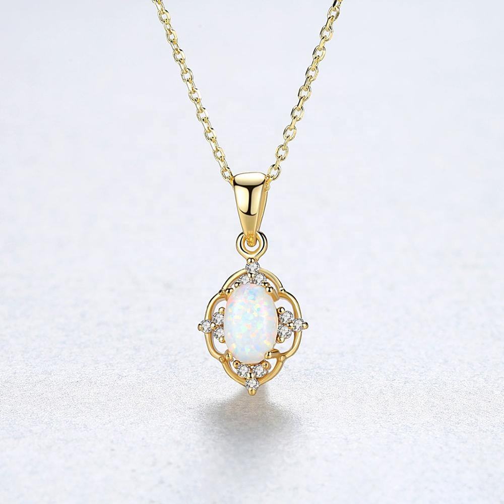 Collar en plata 925 con Baño de Oro de 18K, con colgante de Opalo - Aurora Boré