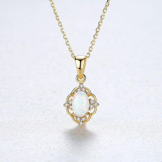 Collar en plata 925 con Baño de Oro de 18K, con colgante de Opalo - Aurora Boré