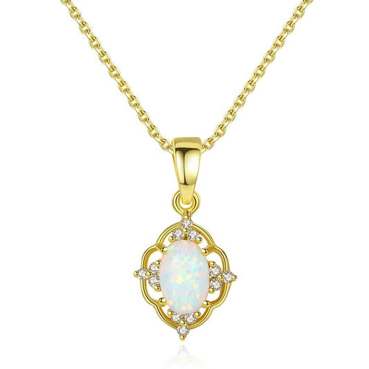 Collar en plata 925 con Baño de Oro de 18K, con colgante de Opalo - Aurora Boré