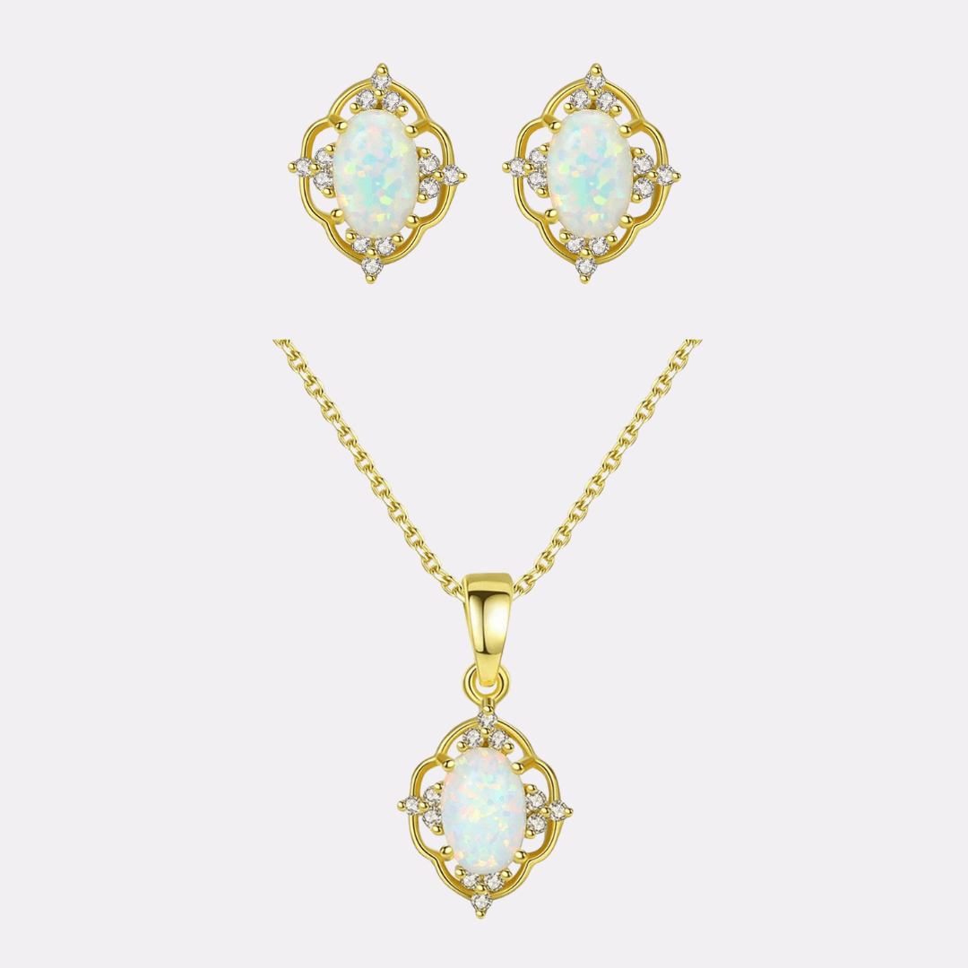 Conjunto de plata esterlina 925 con baño de oro con ópalo - Aurora Boré