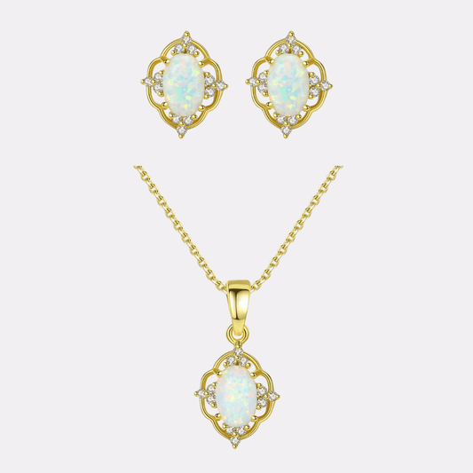 Conjunto de plata esterlina 925 con baño de oro con ópalo - Aurora Boré