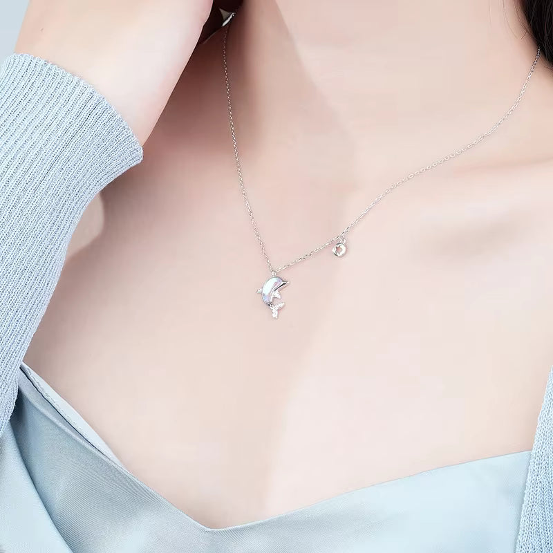 Cadena Delfín Tornasol en Plata 925 con Zirconias