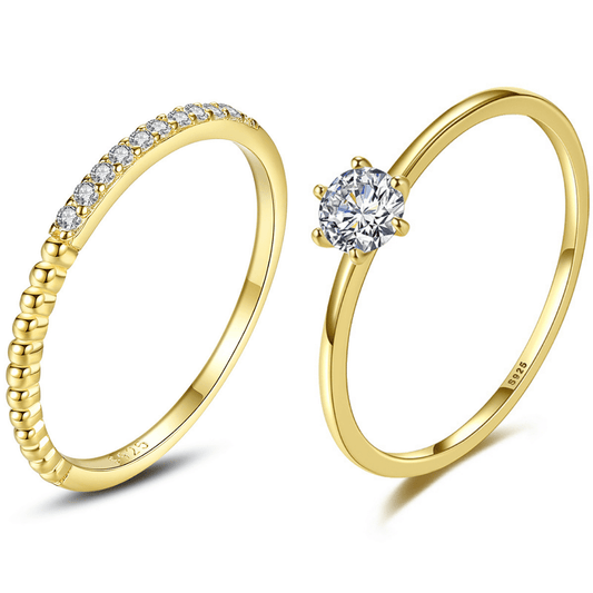 duo de Anillo Argolla Medio círculo Zirconias con Anillo Clásico con Zirconia Cúbica Brillante de Plata con Baño de Oro 14K - Aurora Boré