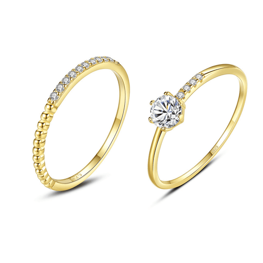 Dúo de anillo de diseñador bañado en oro de 14K sobre plata 925: elegancia y distinción - Aurora Boré