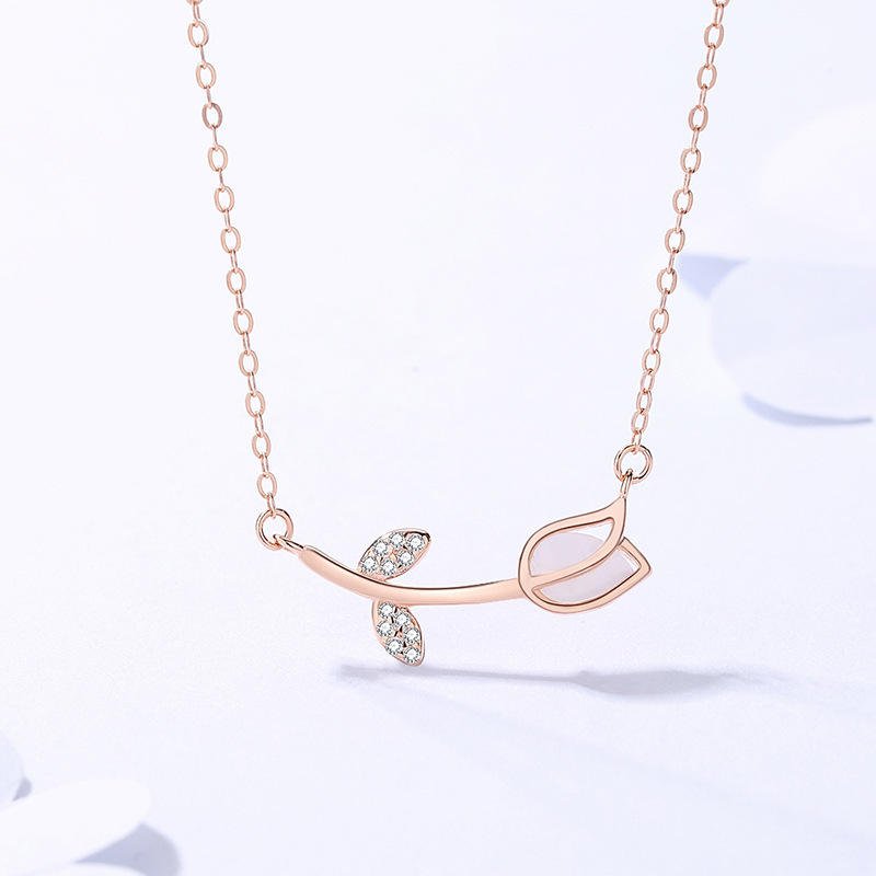 Collar Tulipán de Plata 925 con Cymophane y Zirconias – Elegancia Natural - Aurora Boré