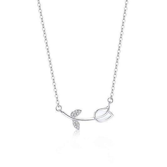 Collar Tulipán de Plata 925 con Cymophane y Zirconias – Elegancia Natural - Aurora Boré