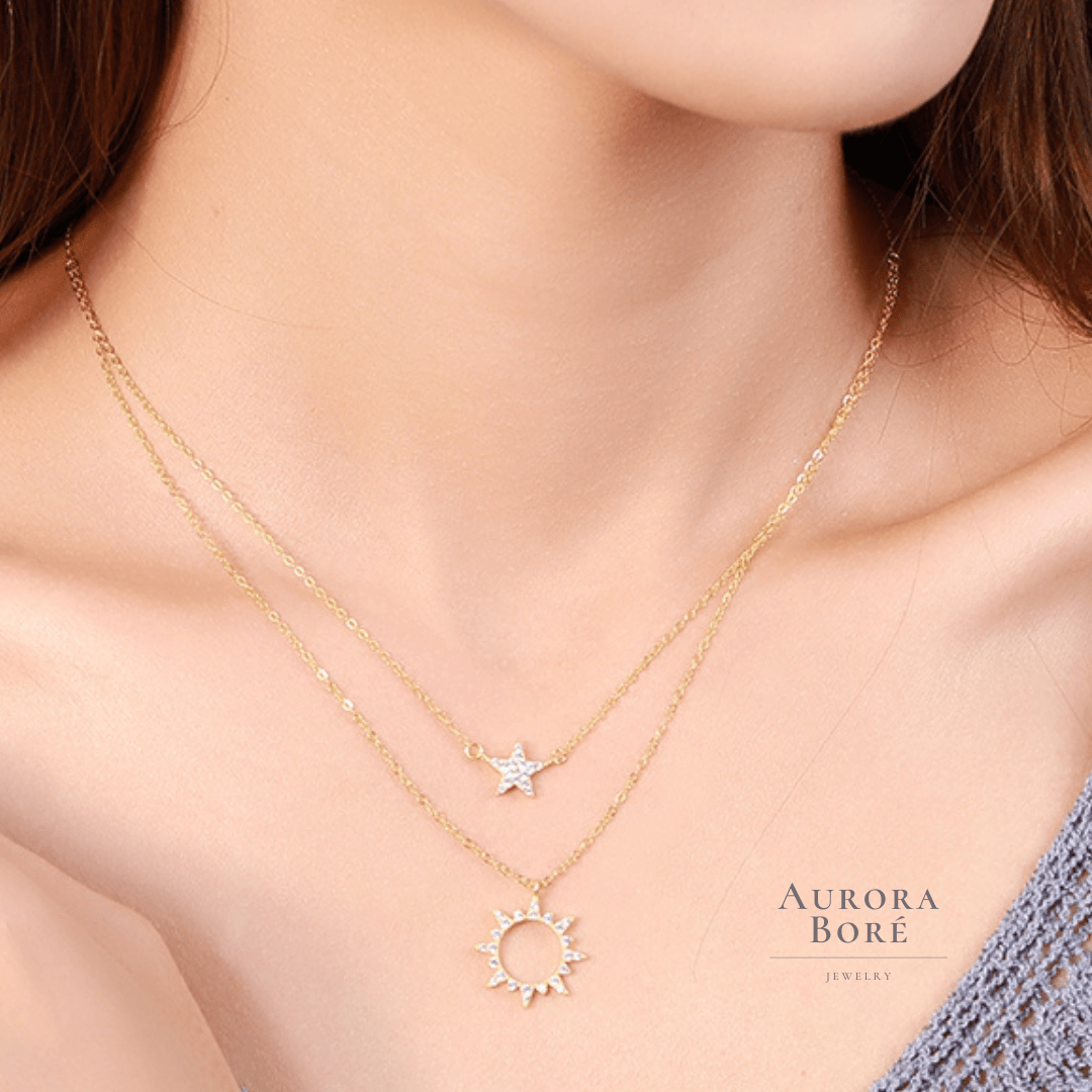 Estrella y Sol, cadena de plata 925 con baño de oro 18K - Aurora Boré