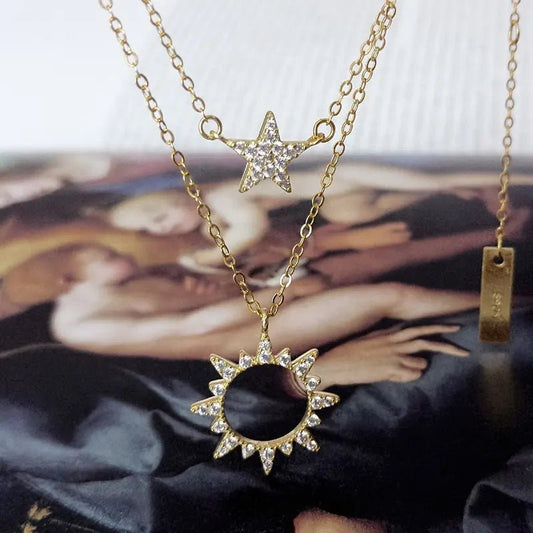 Estrella y Sol, cadena de plata 925 con baño de oro 18K - Aurora Boré