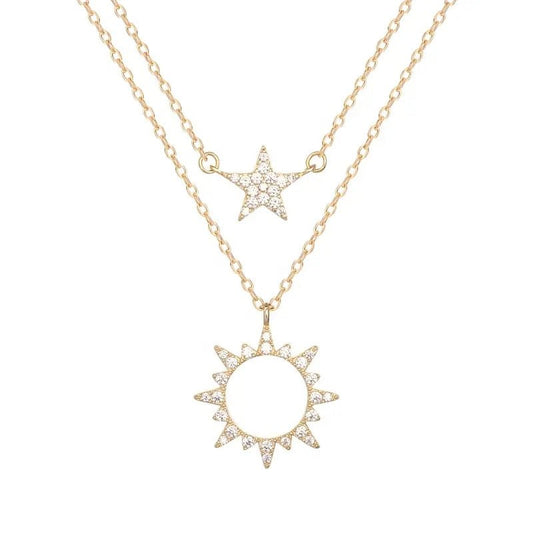 Estrella y Sol, cadena de plata 925 con baño de oro 18K - Aurora Boré
