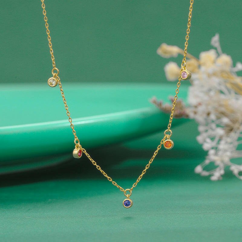 Gargantilla con Zirconias de Colores Plata 925 con Baño de Oro 18K - Aurora Boré