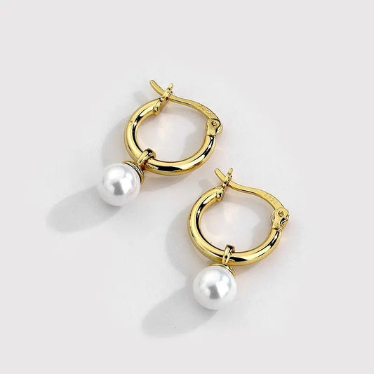 Hermosas argollas, aretes de perlas y plata de 925 - Aurora Boré