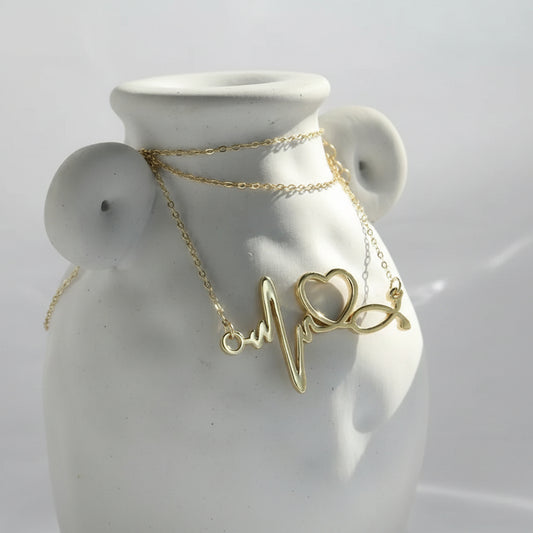 Lujosa cadena de Plata 925, en forma de corazón con estetoscopio