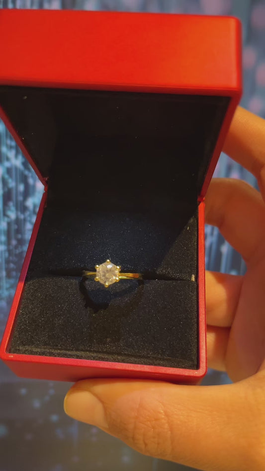 Anillo Solitario, joyería de plata de ley 925 con Baño de Oro