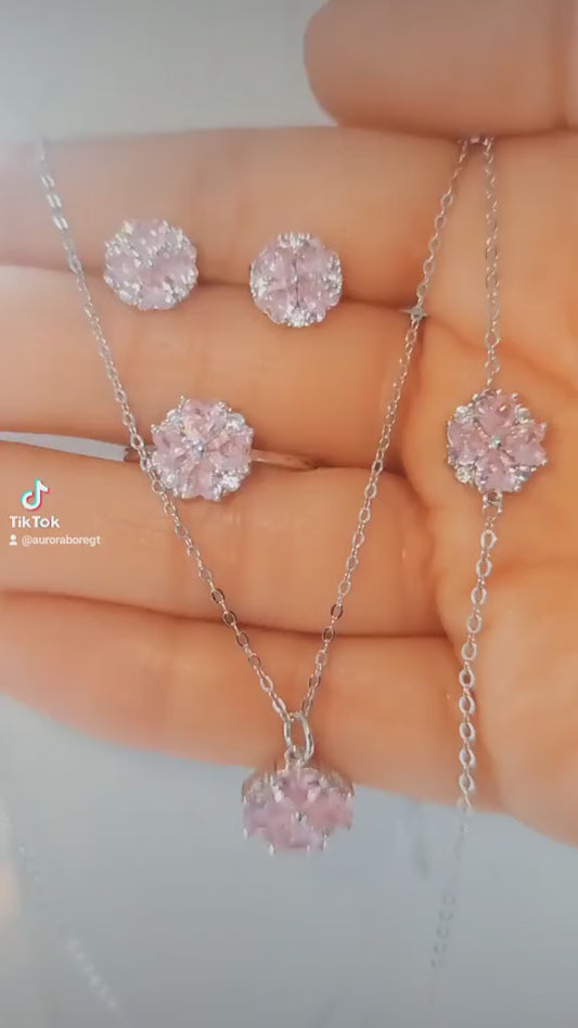 ✨ Set “Trébol de Corazones Rosados” – Plata 925 con Zirconias
