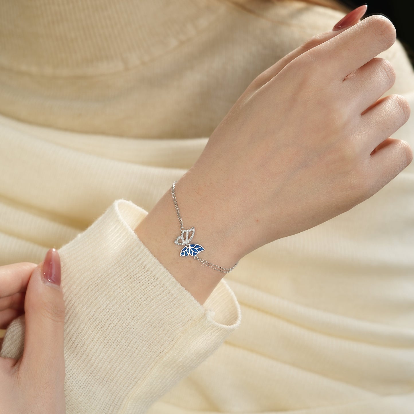 Pulsera Alas de Mariposa en Plata 925 – Esmalte Azul y Zirconias - Aurora Boré