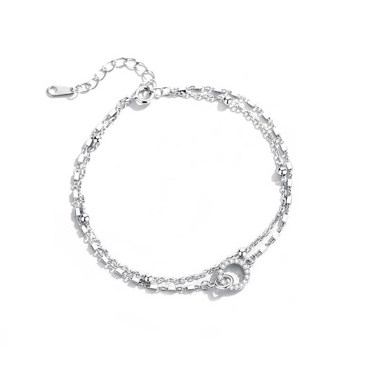 Pulsera Doble Cadena en Plata 925 con Dije Circular - Aurora Boré