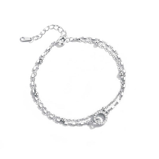Pulsera Doble Cadena en Plata 925 con Dije Circular - Aurora Boré