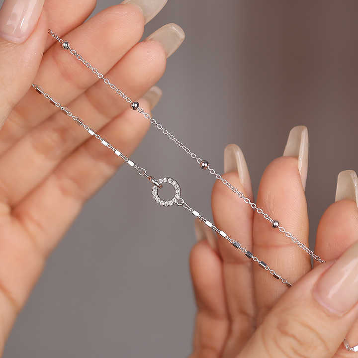 Pulsera Doble Cadena en Plata 925 con Dije Circular - Aurora Boré