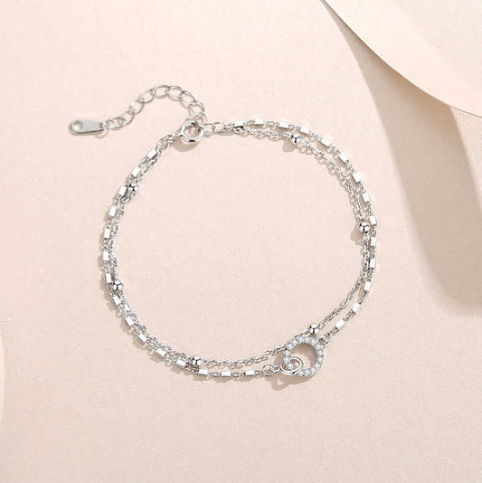Pulsera Doble Cadena en Plata 925 con Dije Circular - Aurora Boré