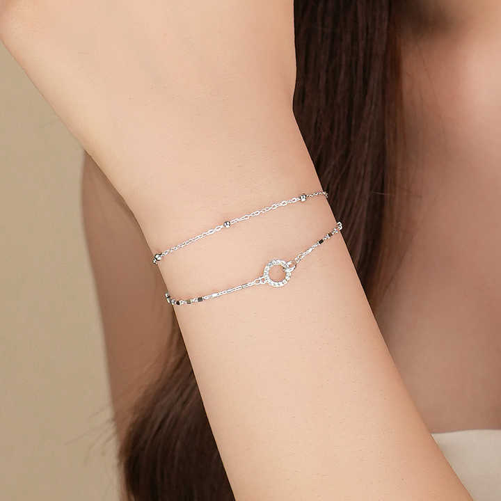 Pulsera Doble Cadena en Plata 925 con Dije Circular - Aurora Boré