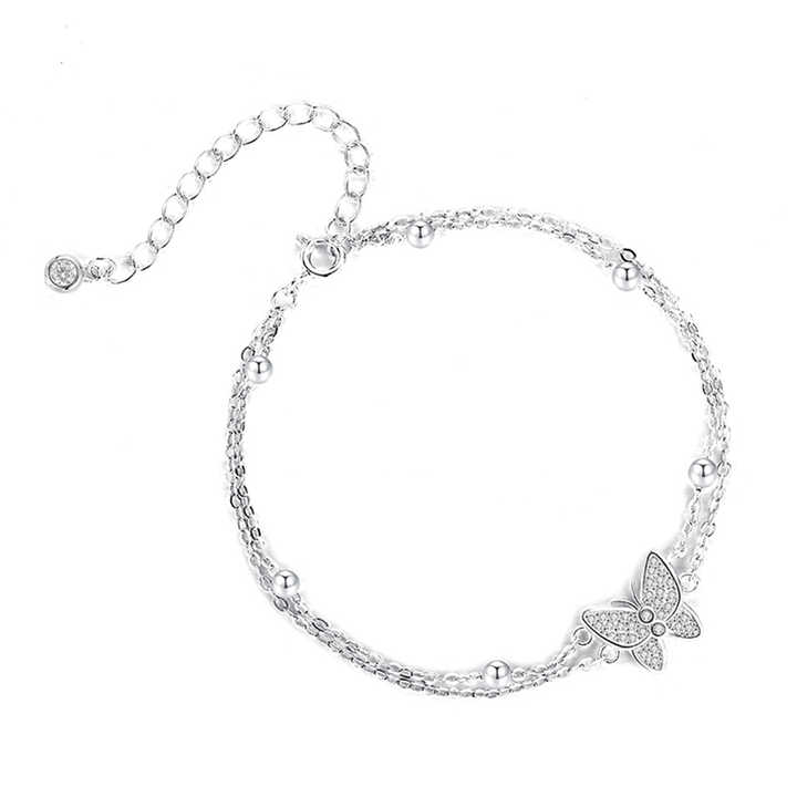 Pulsera Doble Cadena en Plata 925 con Mariposa Pavé - Aurora Boré
