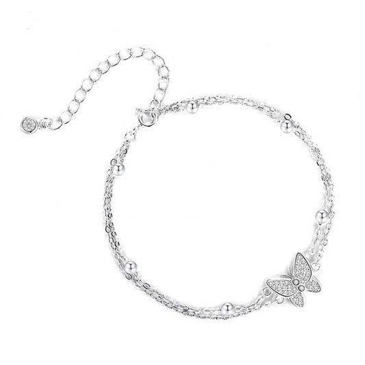 Pulsera Doble Cadena en Plata 925 con Mariposa Pavé - Aurora Boré