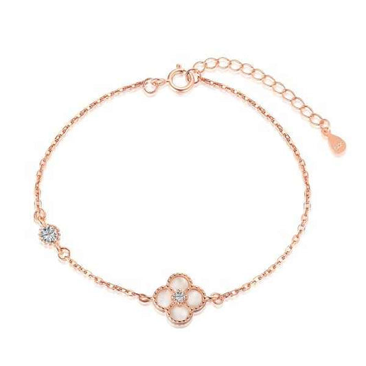 Pulsera en forma de trébol blanco de cuatro hojas hecha de plata 925 Gold Rose - Aurora Boré