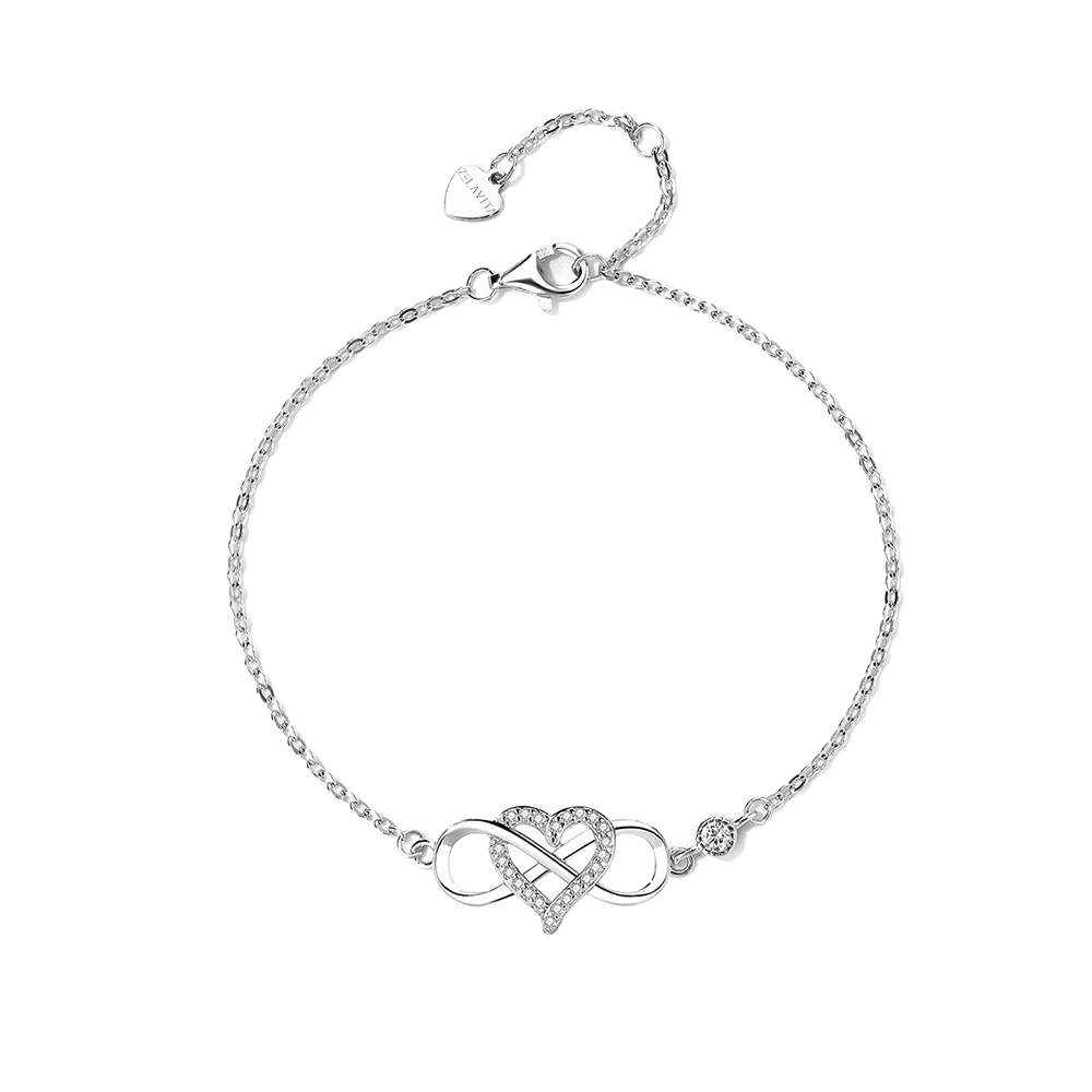 Pulsera en plata 925 bañada en rodio 925 con zirconias Cz y diseño de corazón infinito. Regalo único para el ser querido. - Aurora Boré