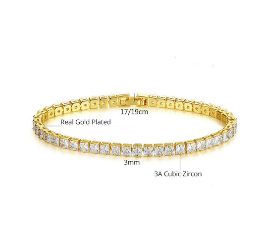 Pulsera Tennis, con Baño de Oro 18K y Zirconias Cúbicas