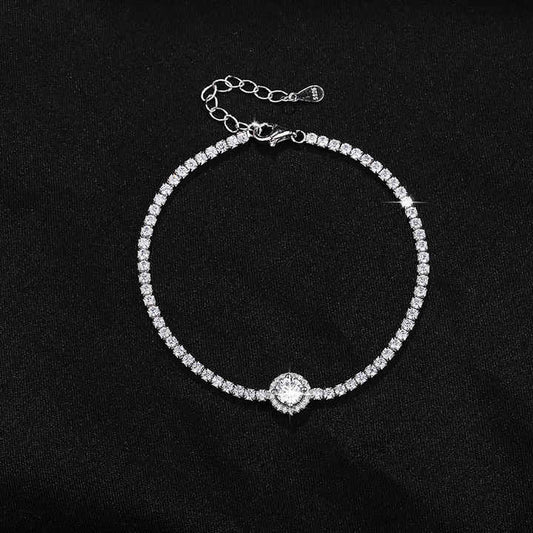 Pulsera Tennis con Centro Halo en Plata 925 y Zirconias Cúbicas - Aurora Boré