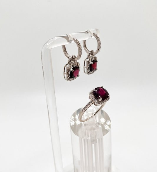 Set de Aretes y Anillo piedra estilo cuadrado - Aurora Boré