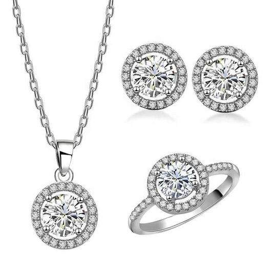 Set de Joyería Halo en Plata 925 con Zirconias Cúbicas - Aurora Boré