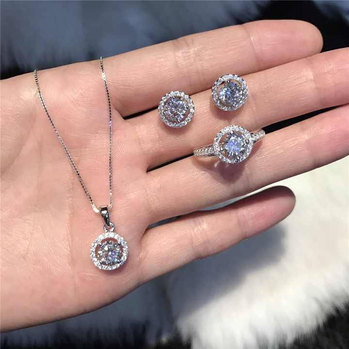 Set de Joyería Halo en Plata 925 con Zirconias Cúbicas - Aurora Boré