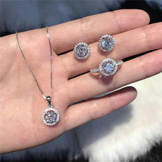 Set de Joyería Halo en Plata 925 con Zirconias Cúbicas - Aurora Boré