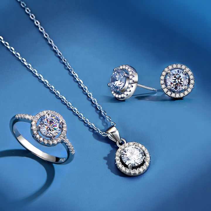 Set de Joyería Halo en Plata 925 con Zirconias Cúbicas - Aurora Boré